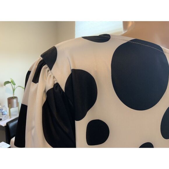 Buxom Curvy White With Black Polka Dot Pattern Long Sleeves Midi Dress Size 1X - Picture 16 of 16